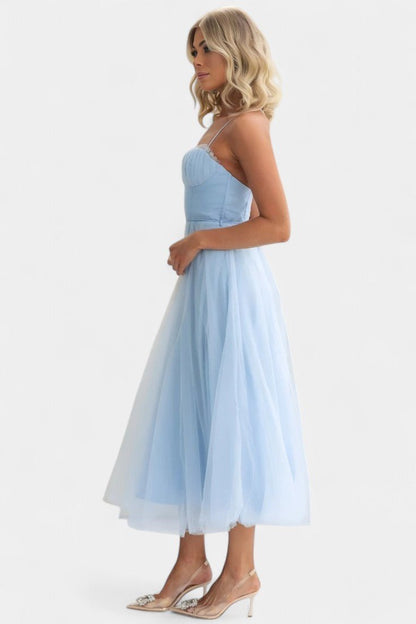 Eileen | Corset Tulle Midi Dress - Lora Toronto