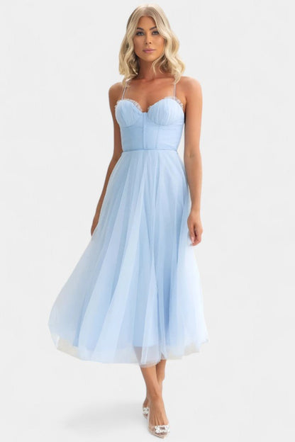 Eileen | Corset Tulle Midi Dress - Lora Toronto