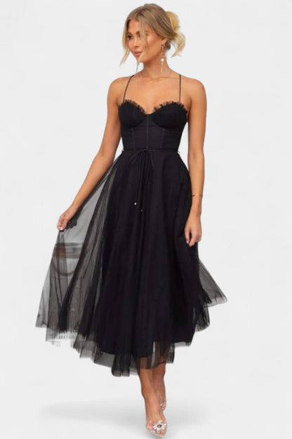 Eileen | Corset Tulle Midi Dress - Lora Toronto