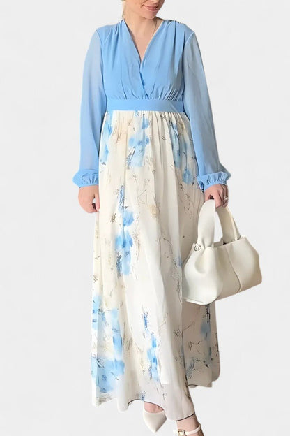 Eliane | Stunning Floral Print V - Neck Maxi Dress - Lora Toronto
