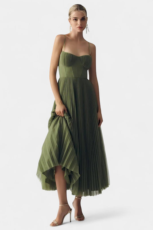 Elodie | Pleated Tulle Corset Midi Dress - Lora Toronto