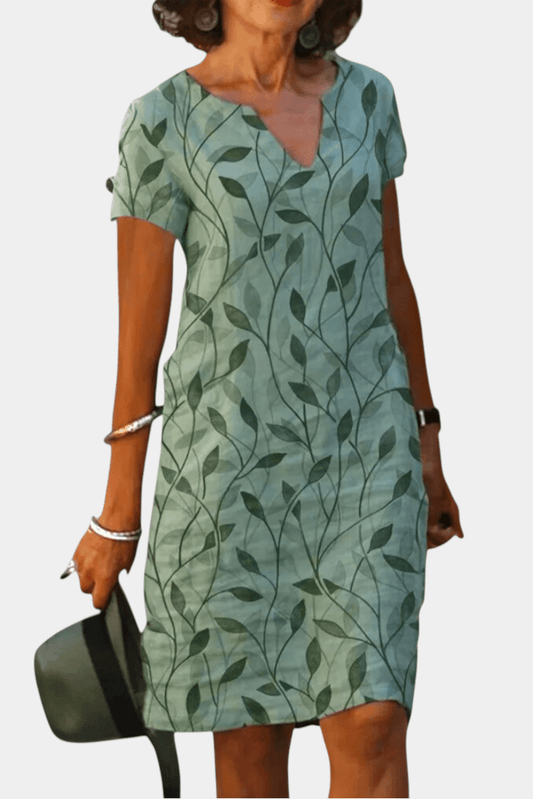 Elowen | Casual Print V - Neck Shift Dress - Lora Toronto