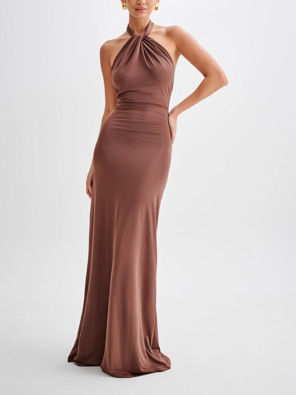 Elyna | Slinky Halter Maxi Dress - Lora Toronto