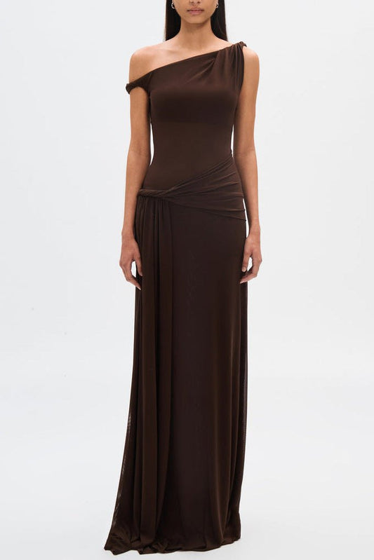 Eranda | Draped Mesh Off - Shoulder Maxi Dress - Lora Toronto