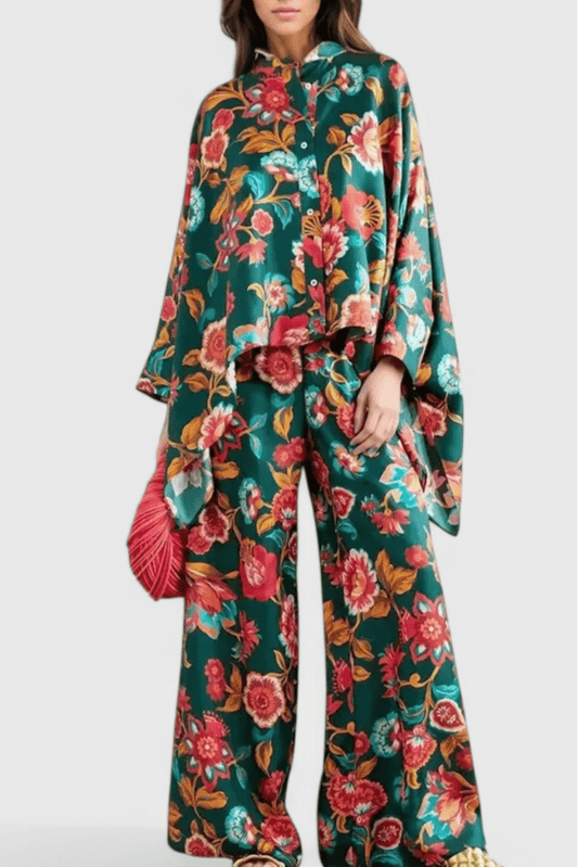 Filipa Olive Floral Set with Batwing Set - Lora Toronto