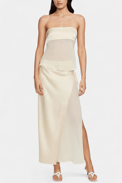 Fjorela Buttercream Strapless Midi Skirt Set - Lora Toronto