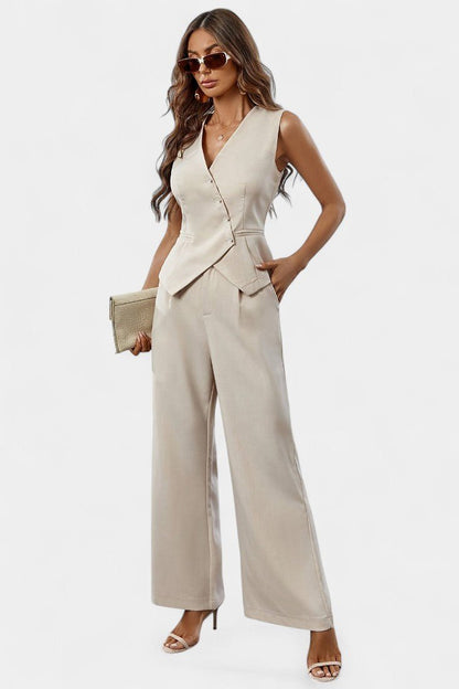 Heskia Sleeveless Waistcoat & Wide - Leg Pants Set - Lora Toronto