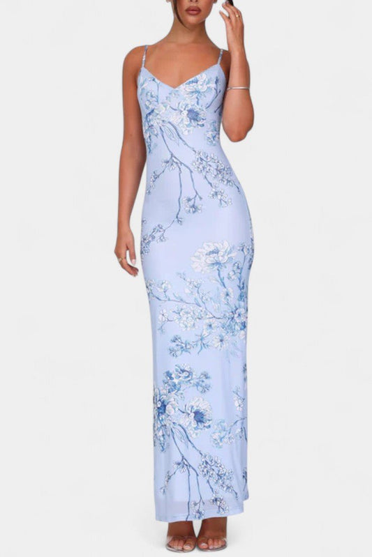Iris | Floral Blue Lace Dress - Lora Toronto