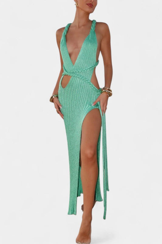 Jamie | Knit Maxi Dress with Cable Waist Detail - Lora Toronto