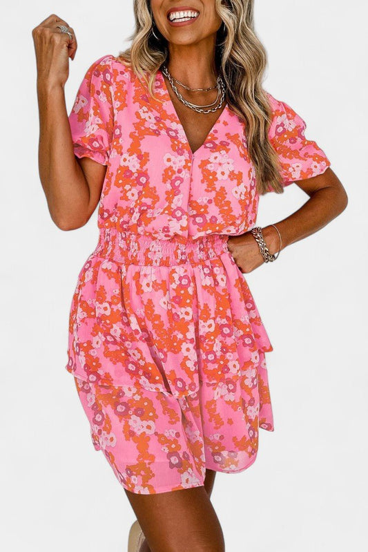 Kimberly | V - Neck Floral Ruffle Dress - Lora Toronto