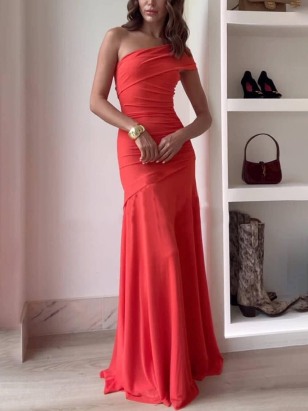 Lena | Mesh Off - Shoulder Maxi Dress - Lora Toronto
