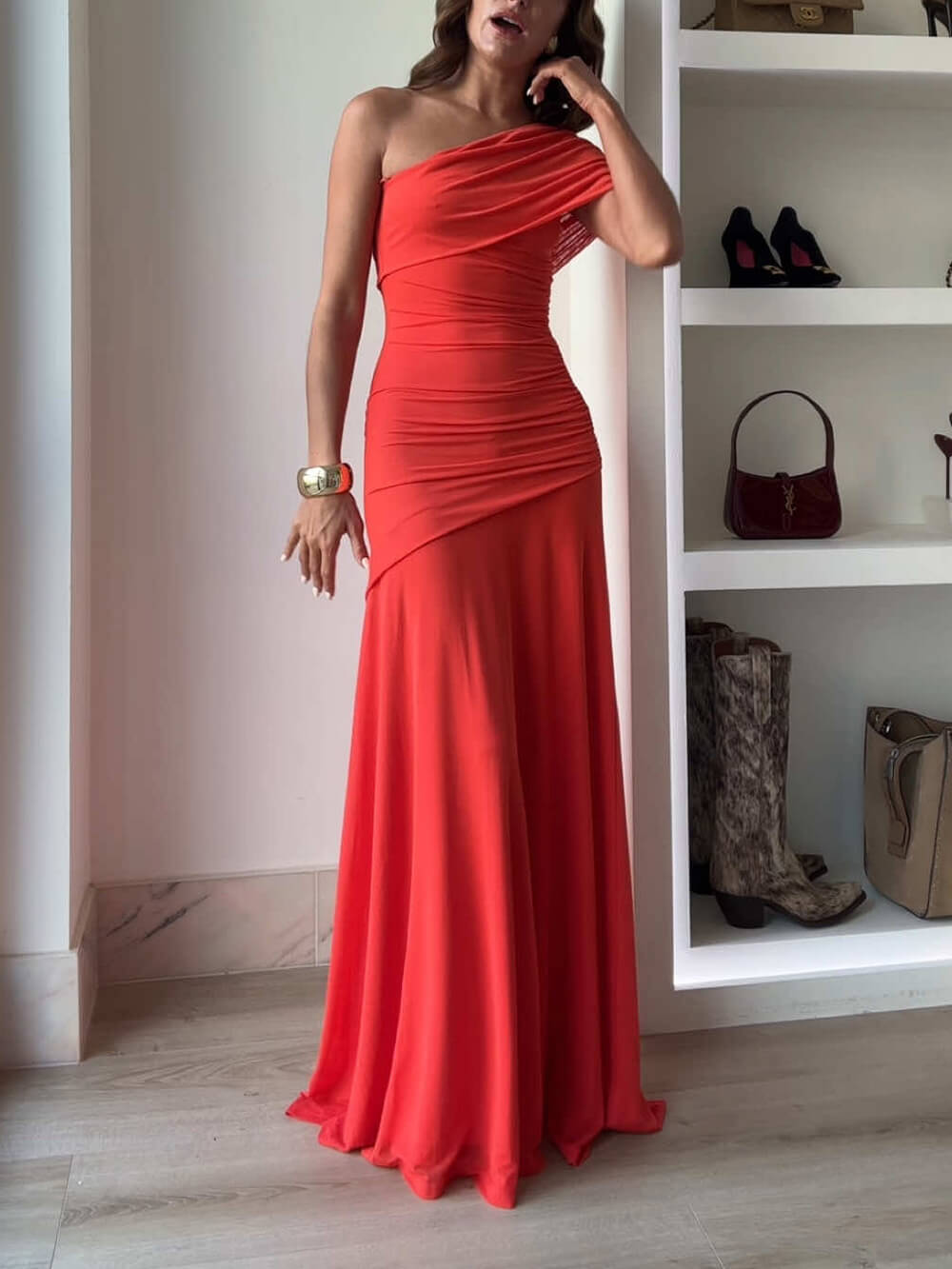 Lena | Mesh Off - Shoulder Maxi Dress - Lora Toronto