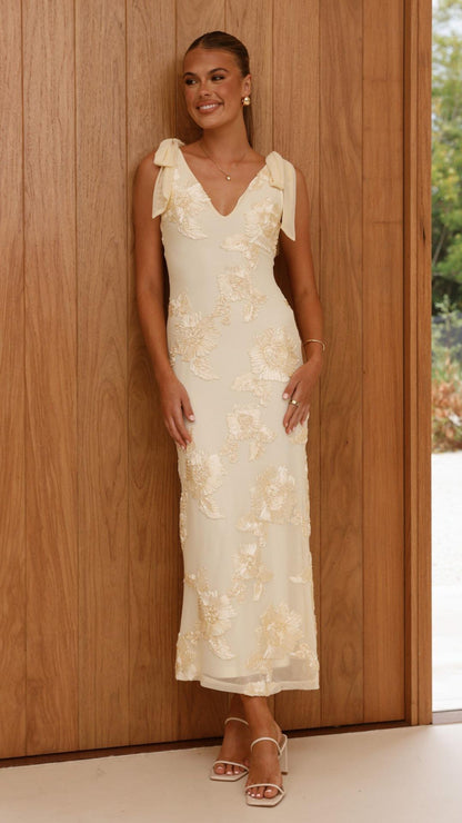 Lilly | Embroidered Floral Mesh Maxi Dress - Lora Toronto