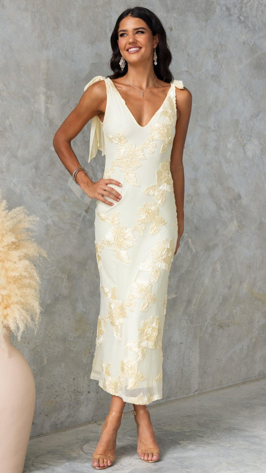Lilly | Embroidered Floral Mesh Maxi Dress - Lora Toronto