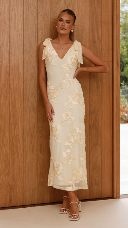 Lilly | Embroidered Floral Mesh Maxi Dress - Lora Toronto