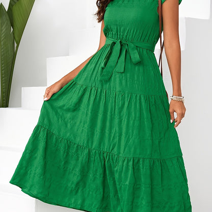 Lily | Belted Ruffle Mock Neck Dress - Lora Toronto