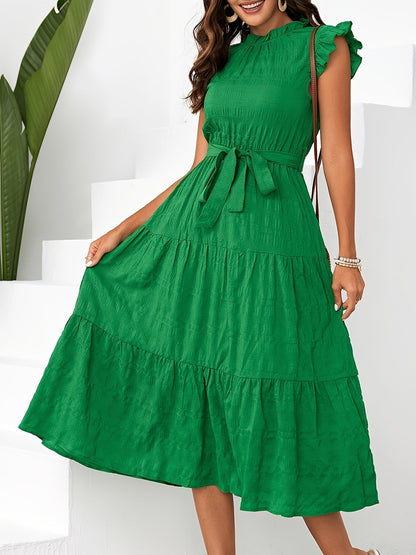 Lily | Belted Ruffle Mock Neck Dress - Lora Toronto