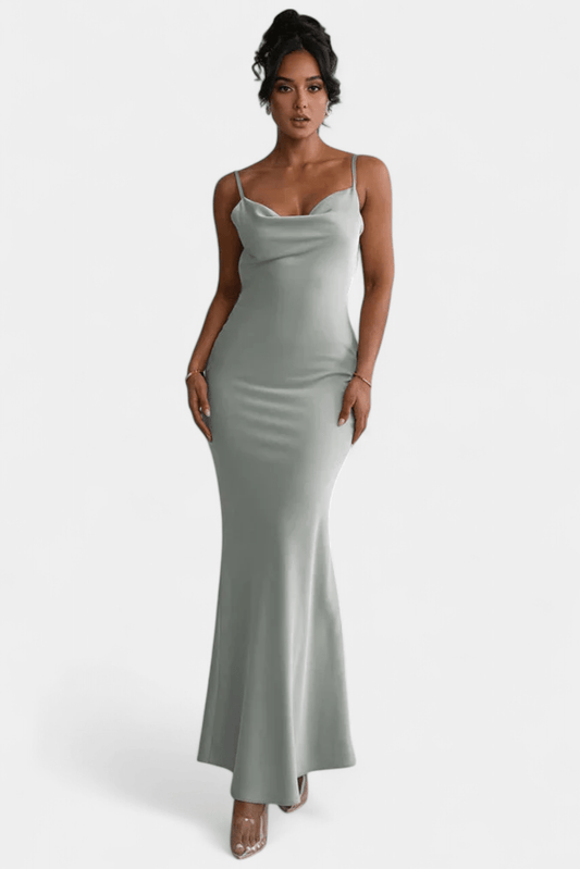 Mercedes | Cowl Back Floral Trim Bridal Dress - Lora Toronto