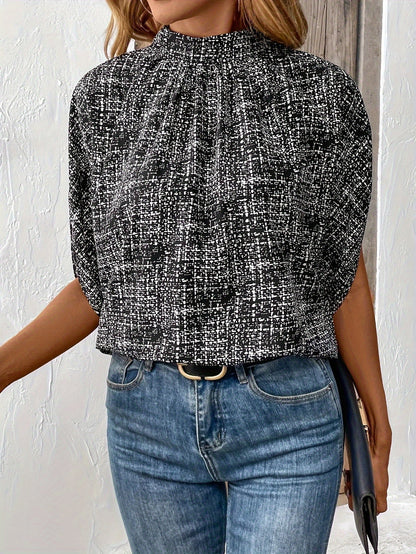 Olivia | Allover Print Mock Neck Blouse - Lora Toronto