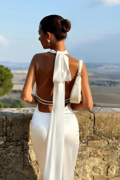 Olivia | Pearl Halter Maxi Dress - Lora Toronto