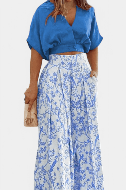 Olivia V - Neck Top & Wide - Leg Trousers Set - Lora Toronto