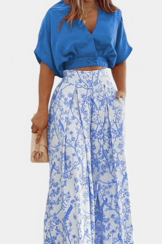 Olivia V - Neck Top & Wide - Leg Trousers Set - Lora Toronto