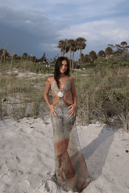 Reese | Elegant Shell Waist Cut - Outs Maxi Dress - Lora Toronto