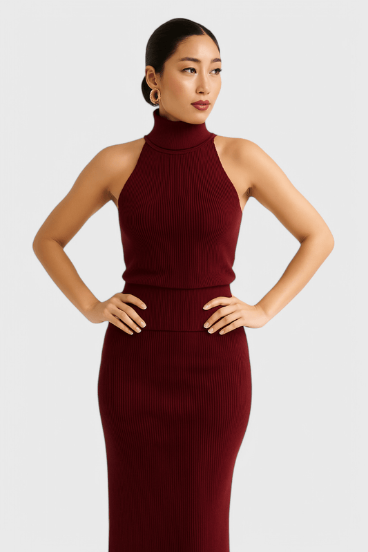 Rhea | Ribbed Backless Midi Dress - Lora Toronto