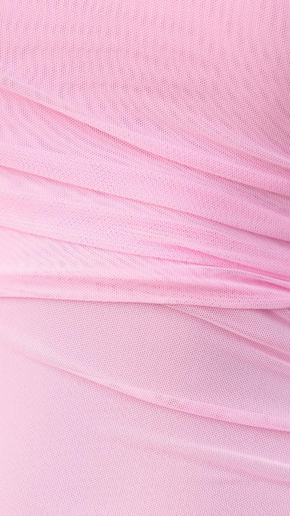 Serina | One - Shoulder Ruffle Mesh Maxi Dress - Lora Toronto