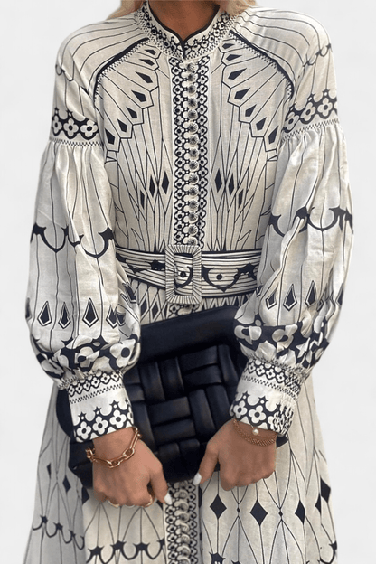 Soria | Embroidered Folk Print Button Maxi Dress - Lora Toronto