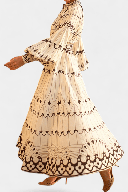Soria | Embroidered Folk Print Button Maxi Dress - Lora Toronto